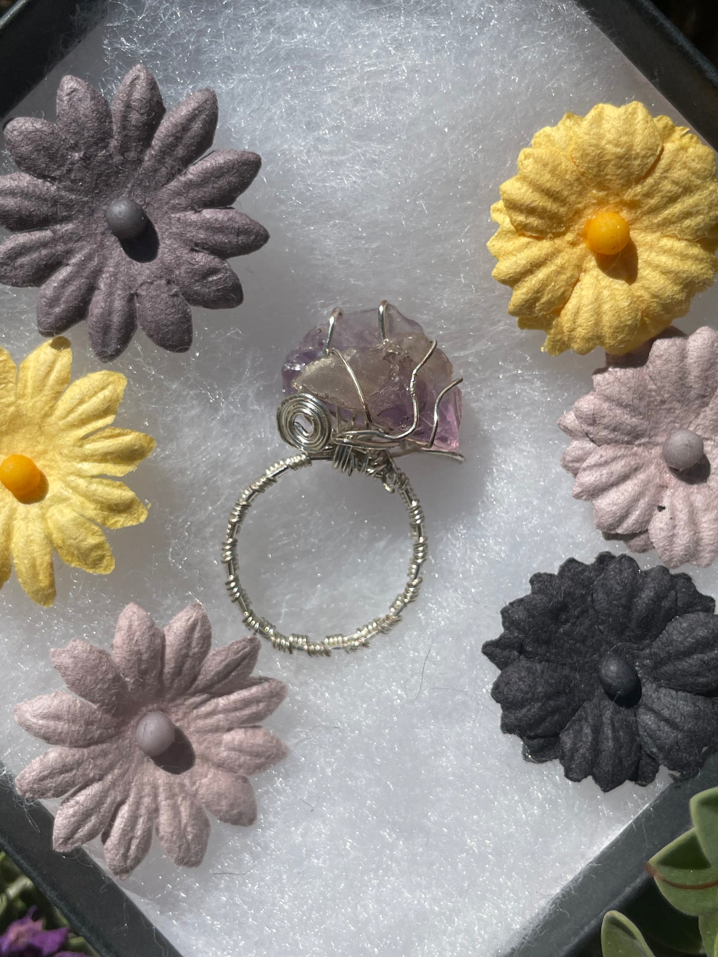 Silver-Wrapped Amethyst Ring for Intuition & Protection